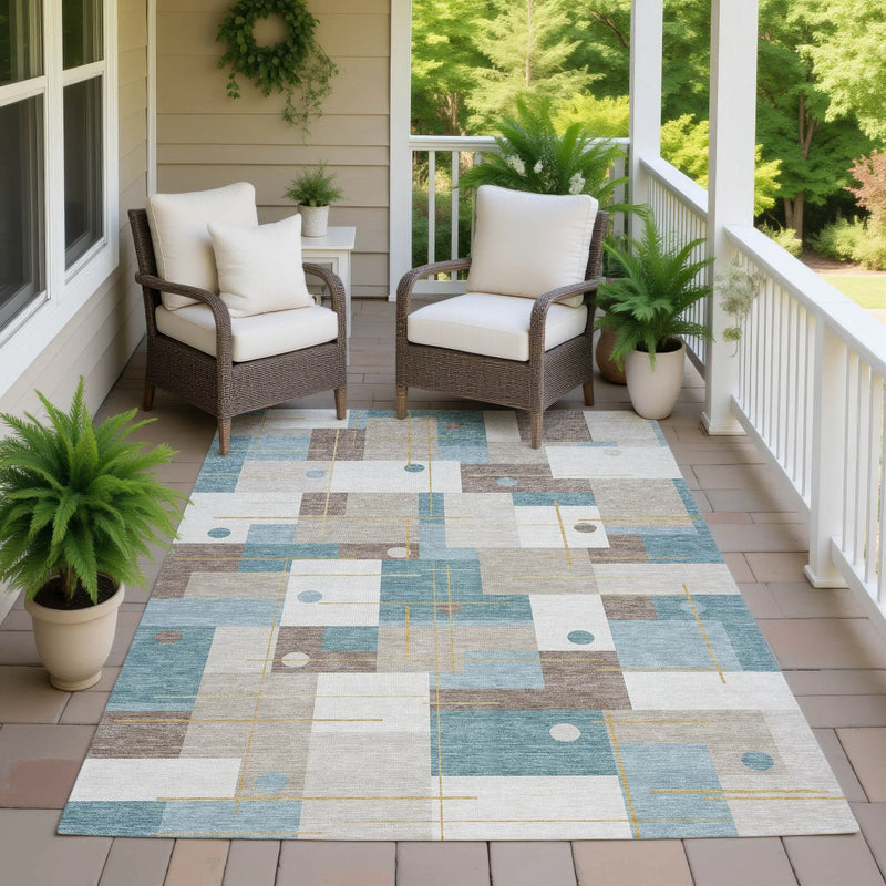 3' X 5' Ivory And Khaki Geometric Washable Indoor Outdoor Area Rug Homeroots Outdoor