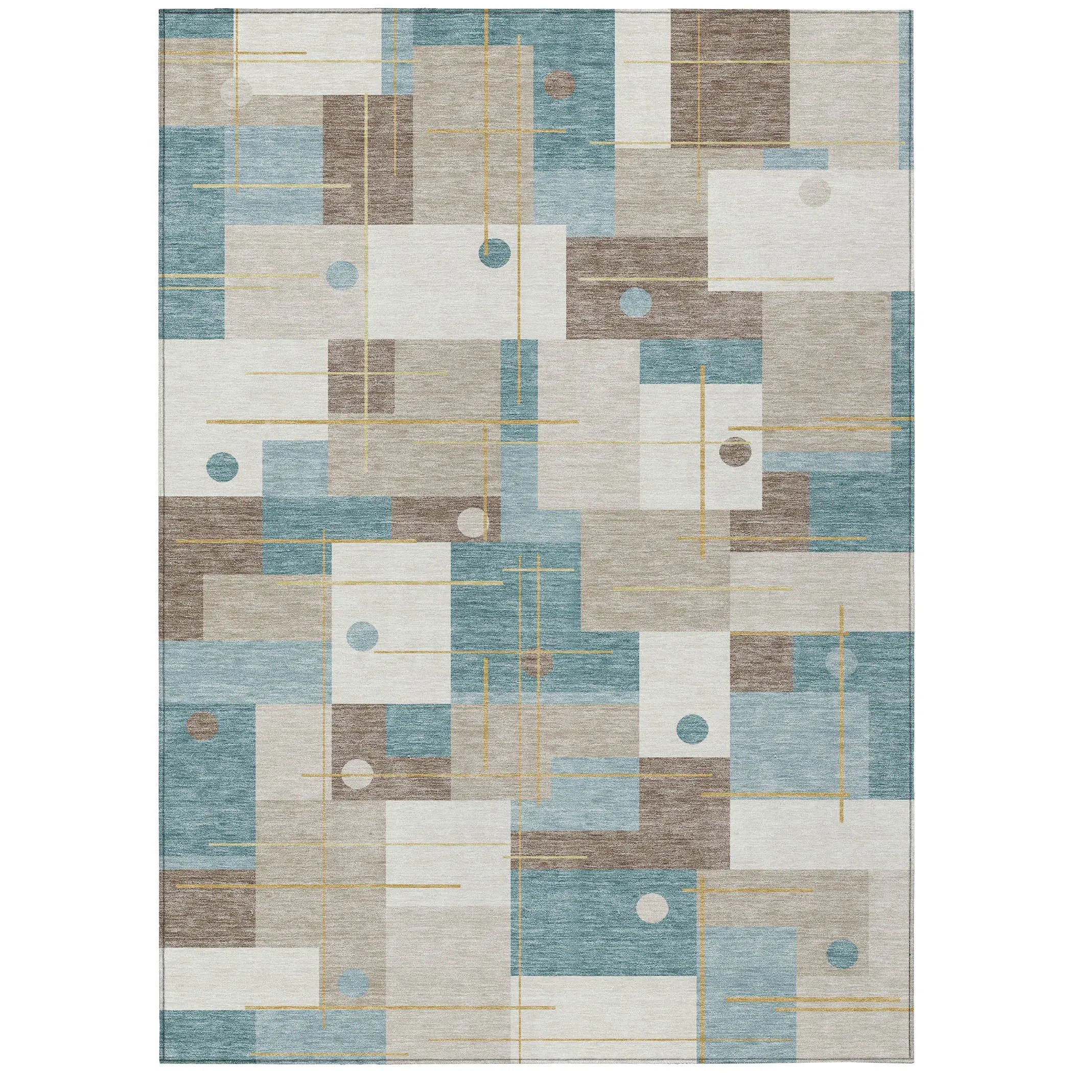 3' X 5' Ivory And Khaki Geometric Washable Indoor Outdoor Area Rug Homeroots Outdoor