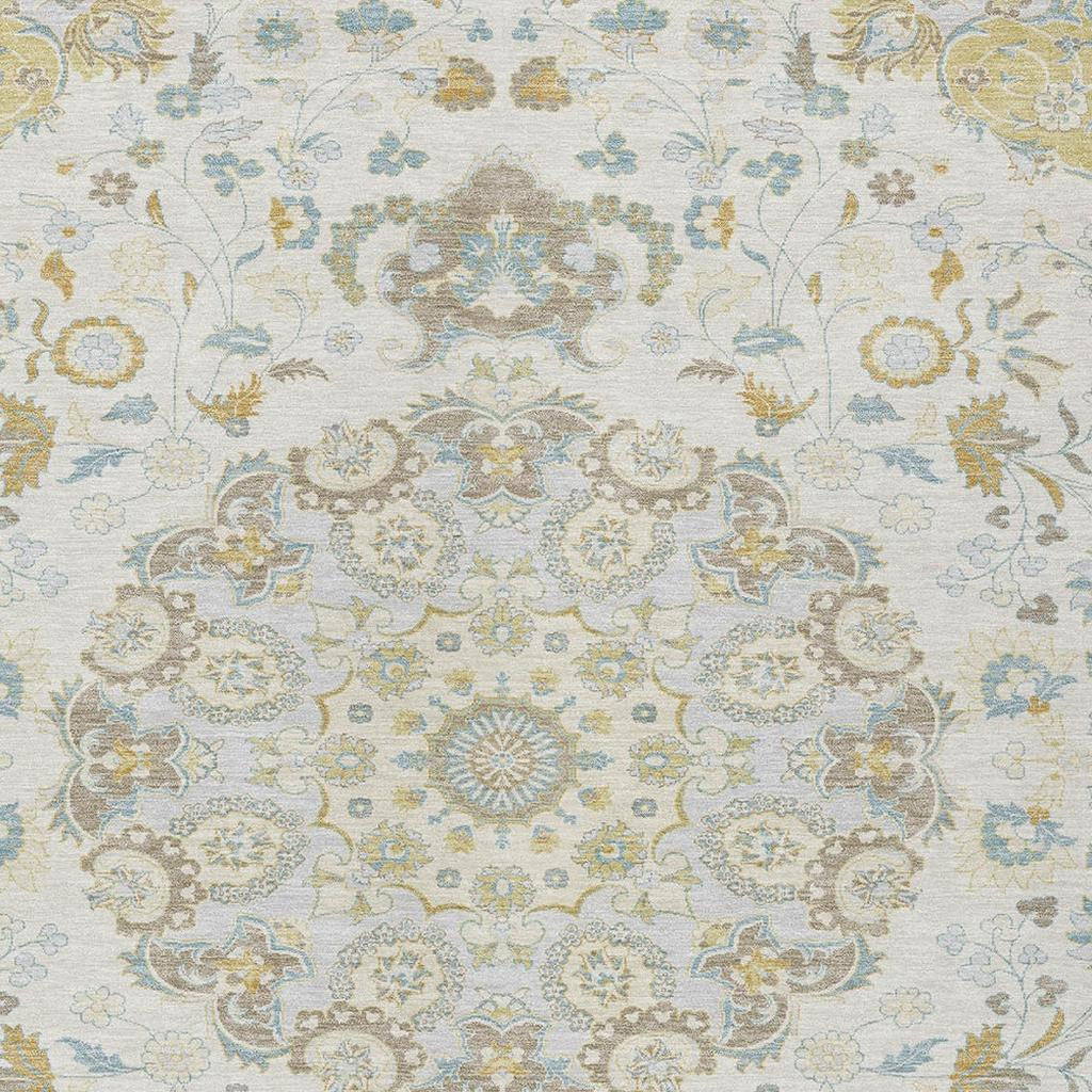 3' X 5' Ivory And Linen Damask Washable Indoor Outdoor Area Rug Homeroots Outdoor