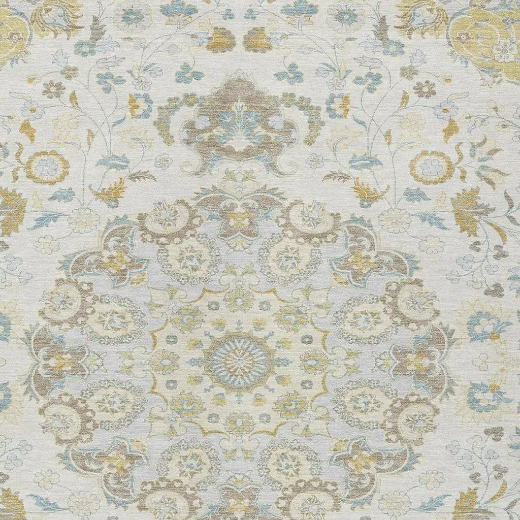 3' X 5' Ivory And Linen Damask Washable Indoor Outdoor Area Rug Homeroots Outdoor