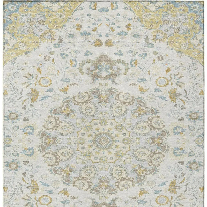 3' X 5' Ivory And Linen Damask Washable Indoor Outdoor Area Rug Homeroots Outdoor