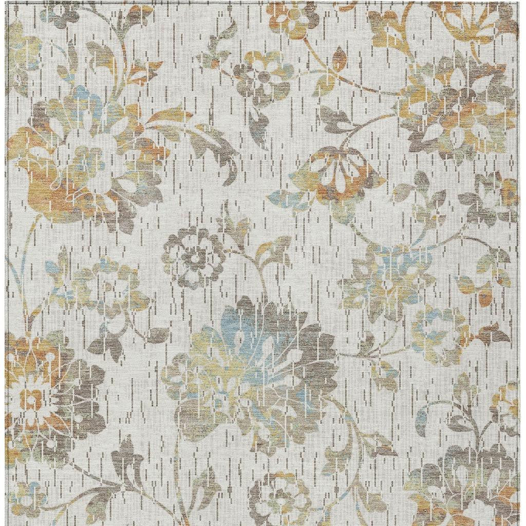3' X 5' Ivory And Linen Floral Washable Indoor Outdoor Area Rug Homeroots Outdoor