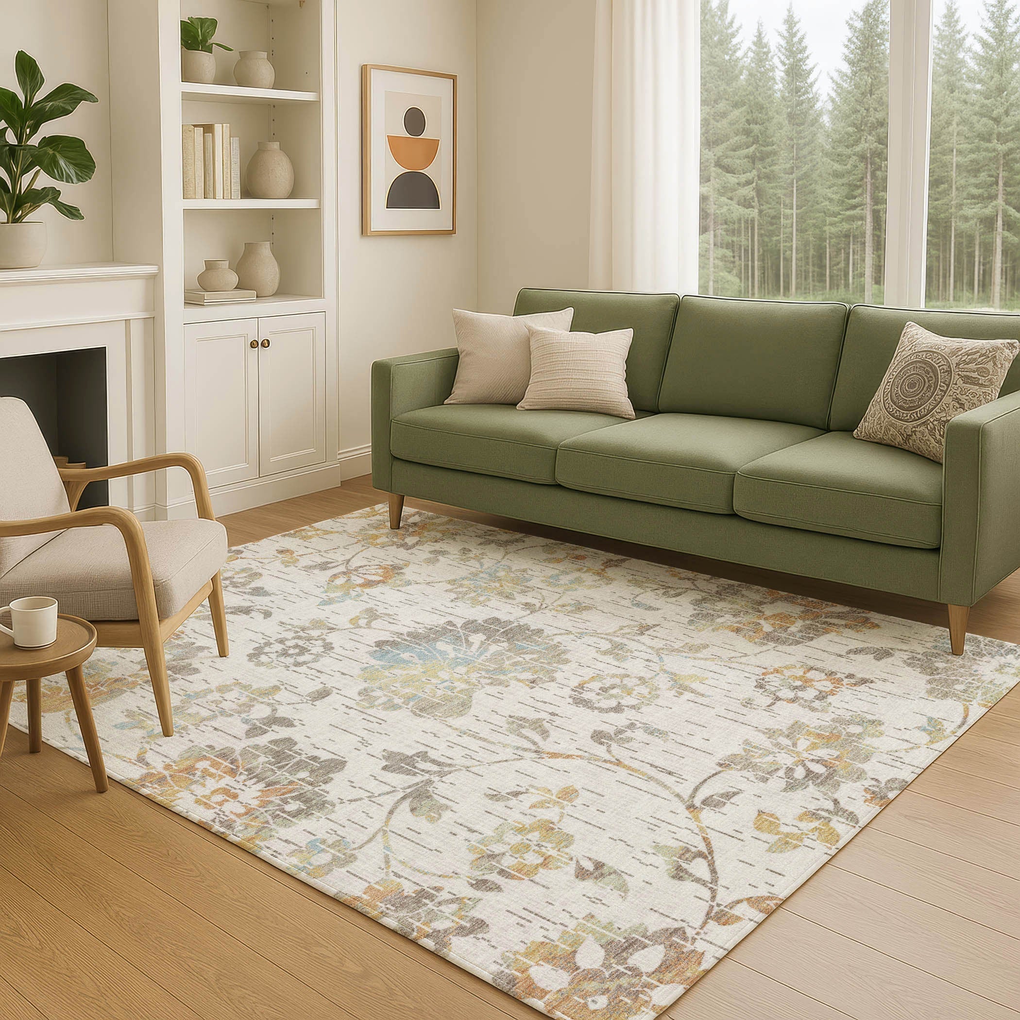 3' X 5' Ivory And Linen Floral Washable Indoor Outdoor Area Rug Homeroots Outdoor