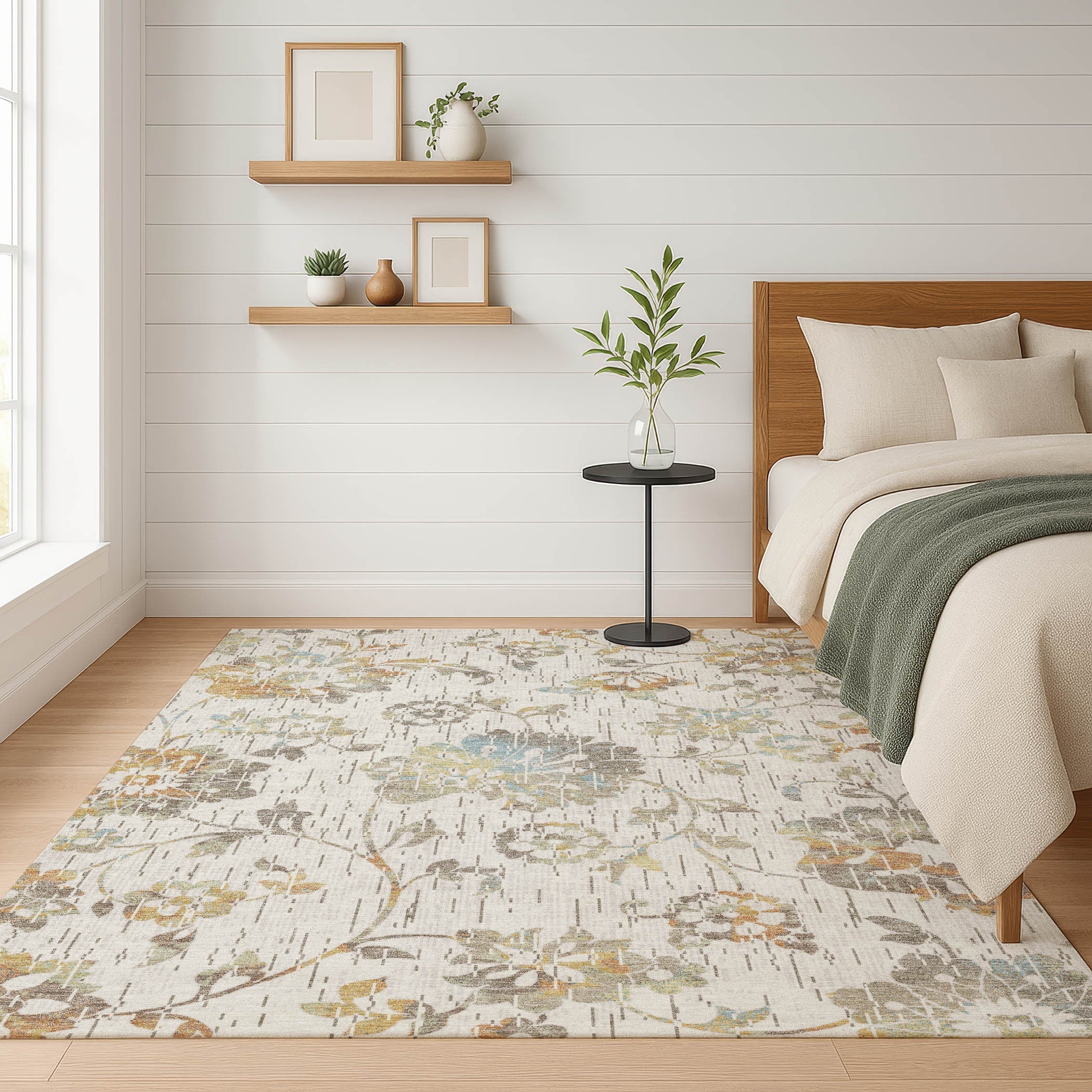 3' X 5' Ivory And Linen Floral Washable Indoor Outdoor Area Rug Homeroots Outdoor