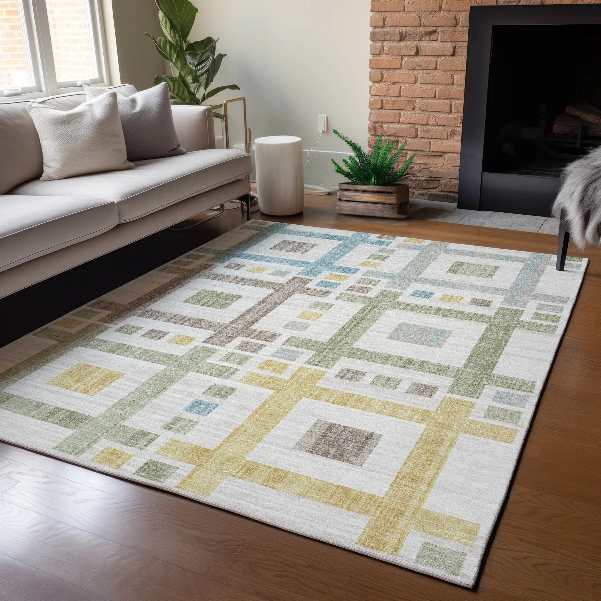 3' X 5' Ivory And Linen Geometric Washable Indoor Outdoor Area Rug Homeroots Outdoor