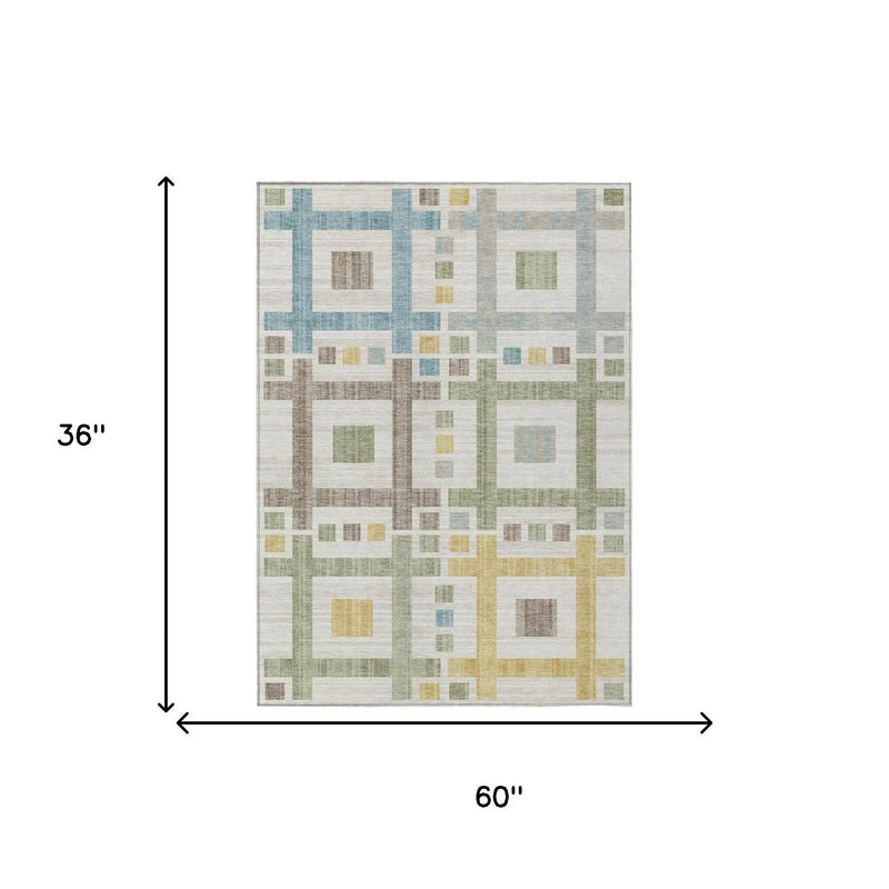 3' X 5' Ivory And Linen Geometric Washable Indoor Outdoor Area Rug Homeroots Outdoor