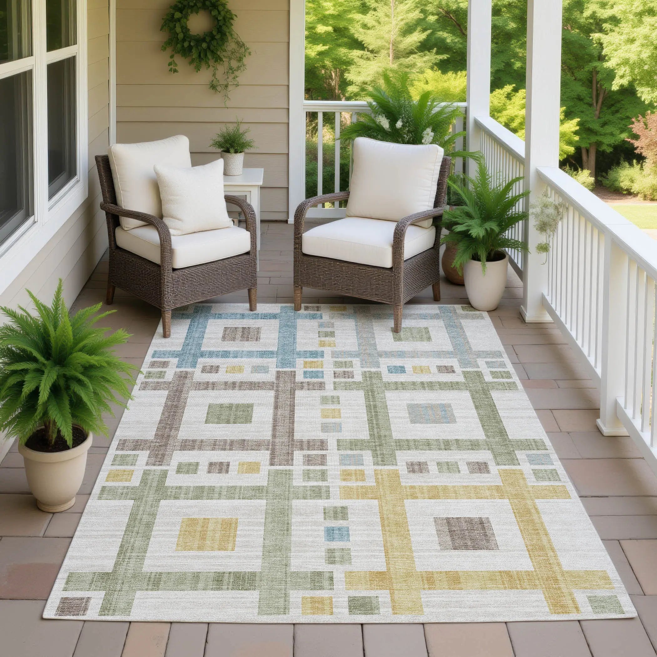 3' X 5' Ivory And Linen Geometric Washable Indoor Outdoor Area Rug Homeroots Outdoor