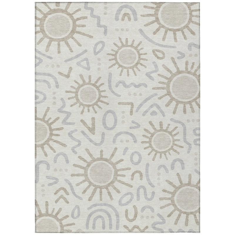 3' X 5' Ivory And Linen Geometric Washable Indoor Outdoor Area Rug Homeroots Outdoor