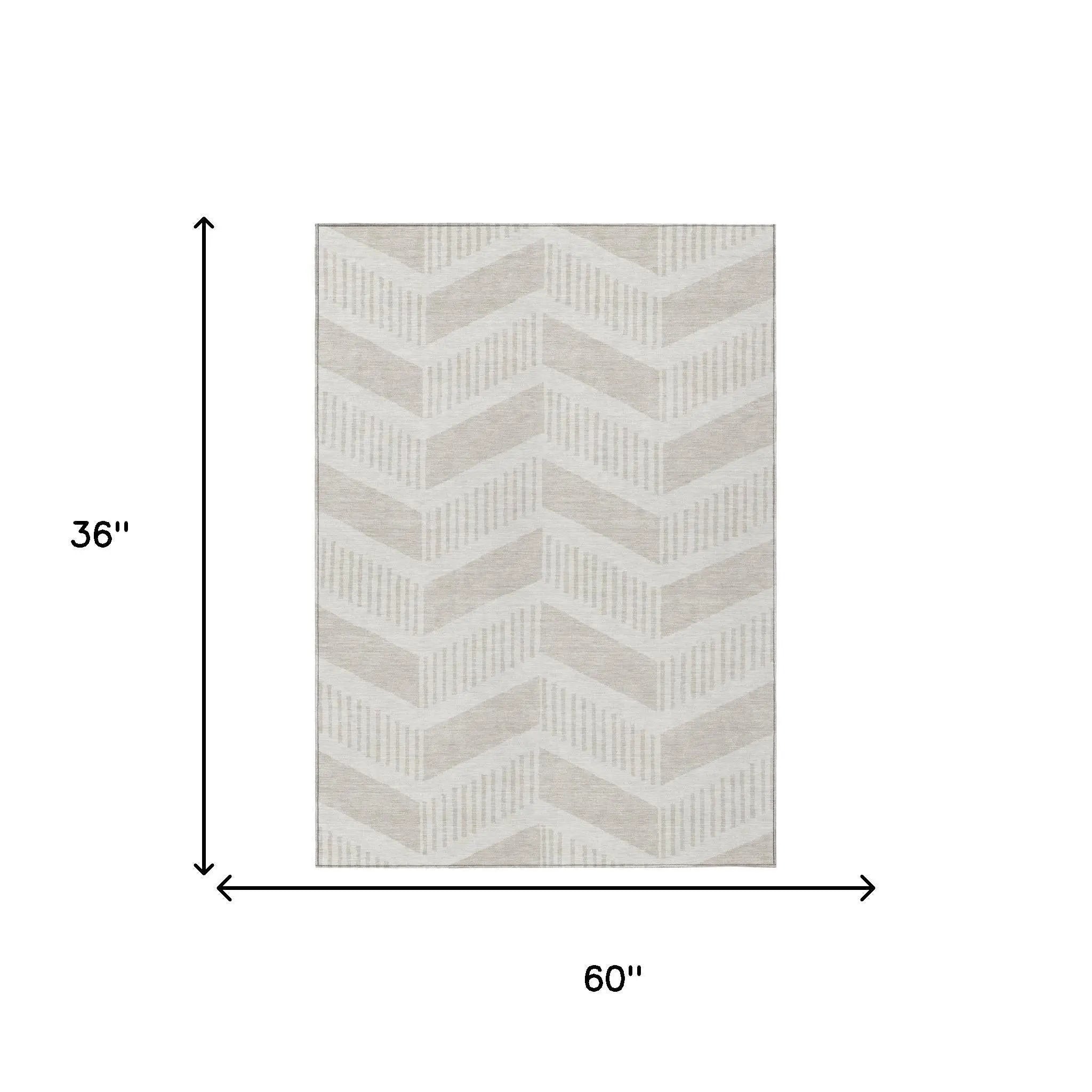 3' X 5' Ivory And Linen Geometric Washable Indoor Outdoor Area Rug Homeroots Outdoor