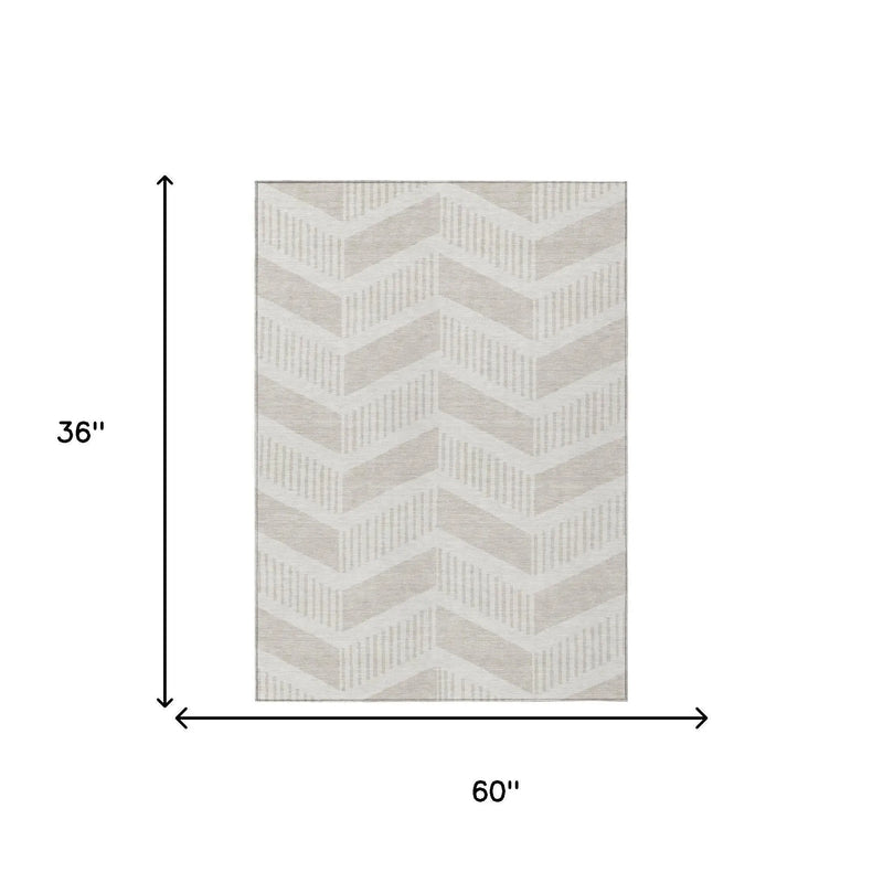 3' X 5' Ivory And Linen Geometric Washable Indoor Outdoor Area Rug Homeroots Outdoor