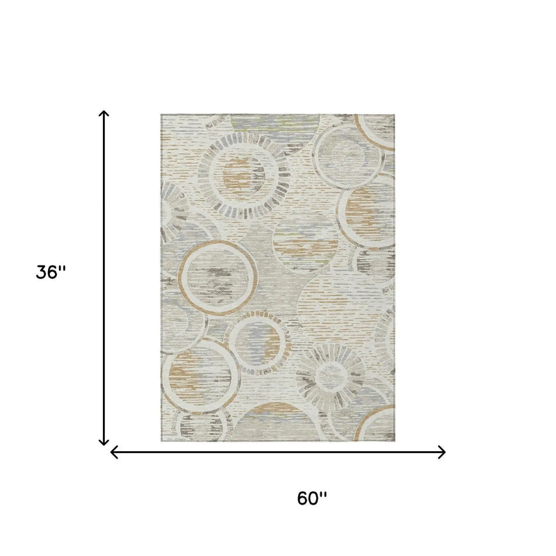 3' X 5' Ivory And Linen Geometric Washable Indoor Outdoor Area Rug Homeroots Outdoor