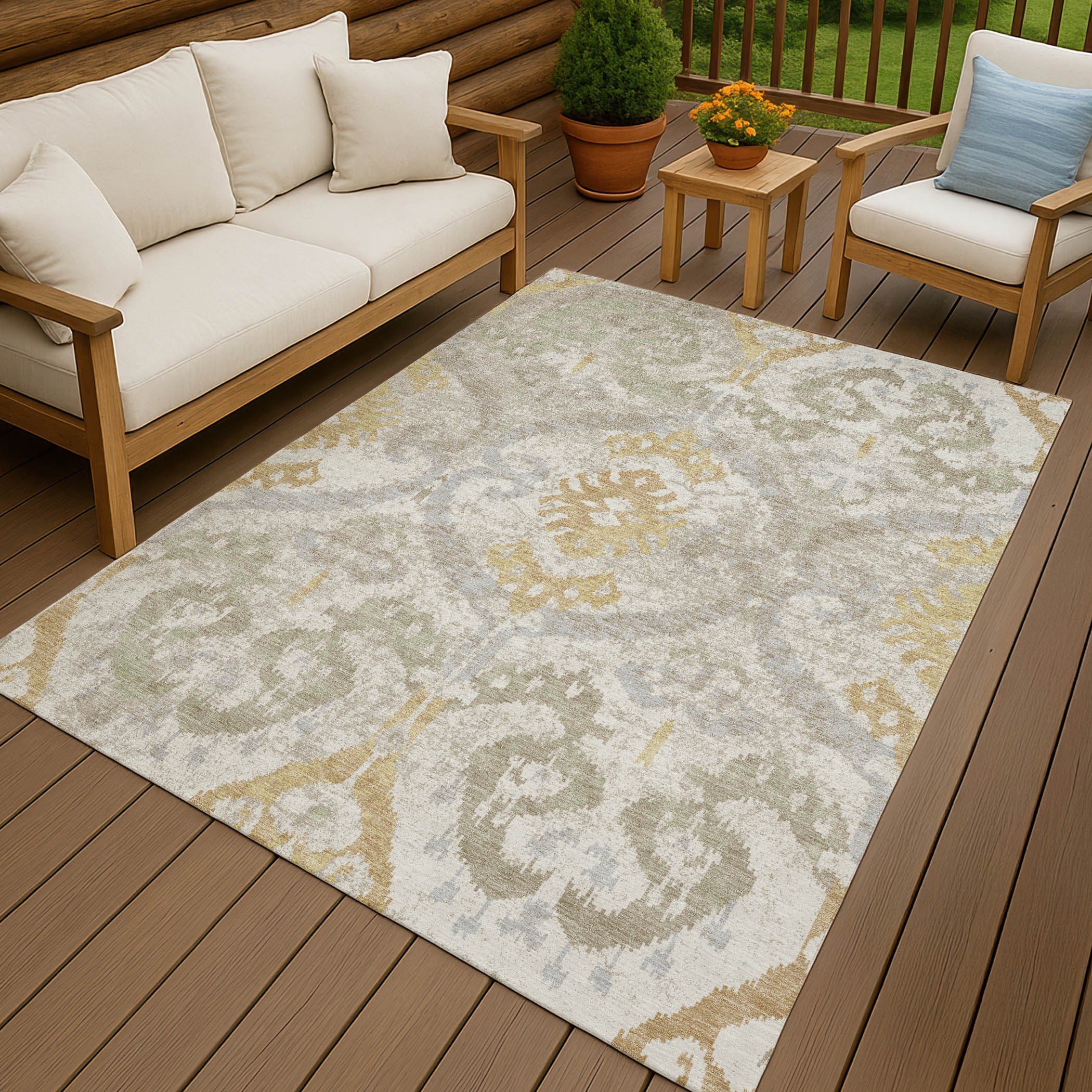 3' X 5' Ivory And Linen Ikat Washable Indoor Outdoor Area Rug Homeroots Outdoor