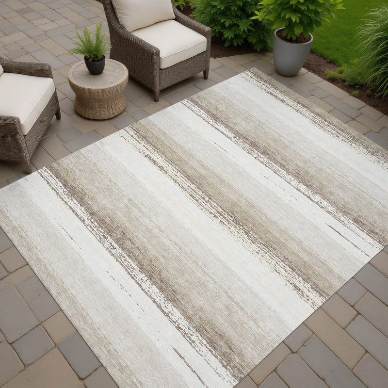 3' X 5' Ivory And Linen Striped Washable Indoor Outdoor Area Rug Homeroots Outdoor