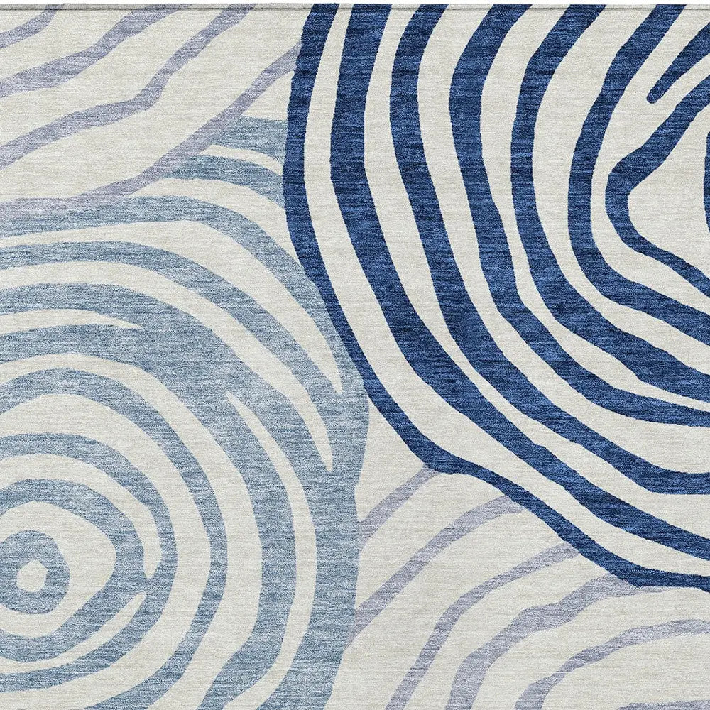 3' X 5' Ivory And Navy Blue Abstract Washable Indoor Outdoor Area Rug - GreatEagleInc