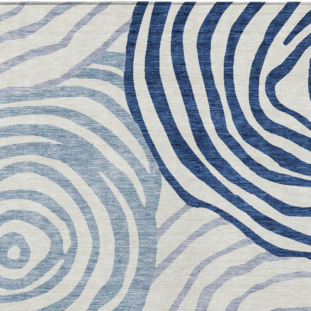 3' X 5' Ivory And Navy Blue Abstract Washable Indoor Outdoor Area Rug - GreatEagleInc