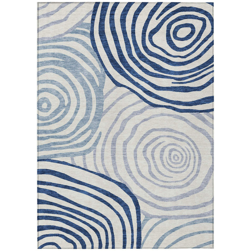 3' X 5' Ivory And Navy Blue Abstract Washable Indoor Outdoor Area Rug - GreatEagleInc