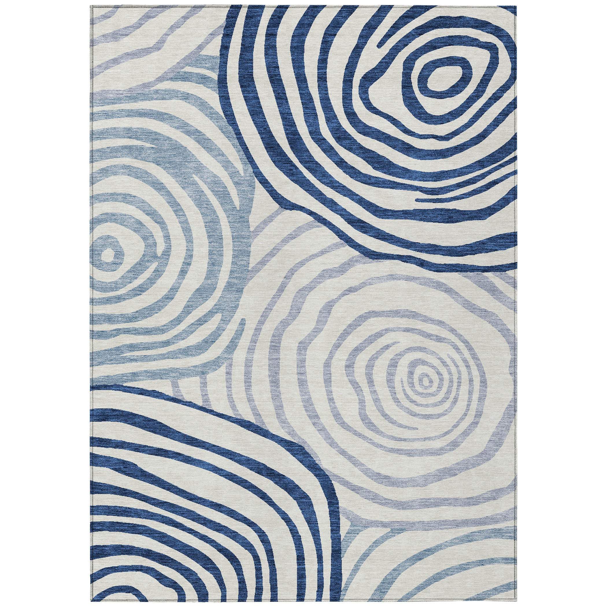 3' X 5' Ivory And Navy Blue Abstract Washable Indoor Outdoor Area Rug - GreatEagleInc