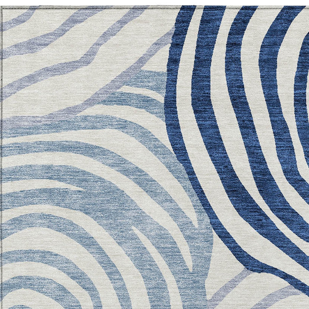3' X 5' Ivory And Navy Blue Abstract Washable Indoor Outdoor Area Rug - GreatEagleInc