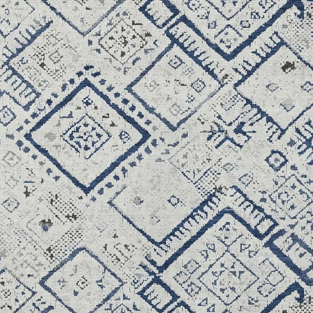 3' X 5' Ivory And Navy Blue Geometric Washable Indoor Outdoor Area Rug Homeroots Outdoor