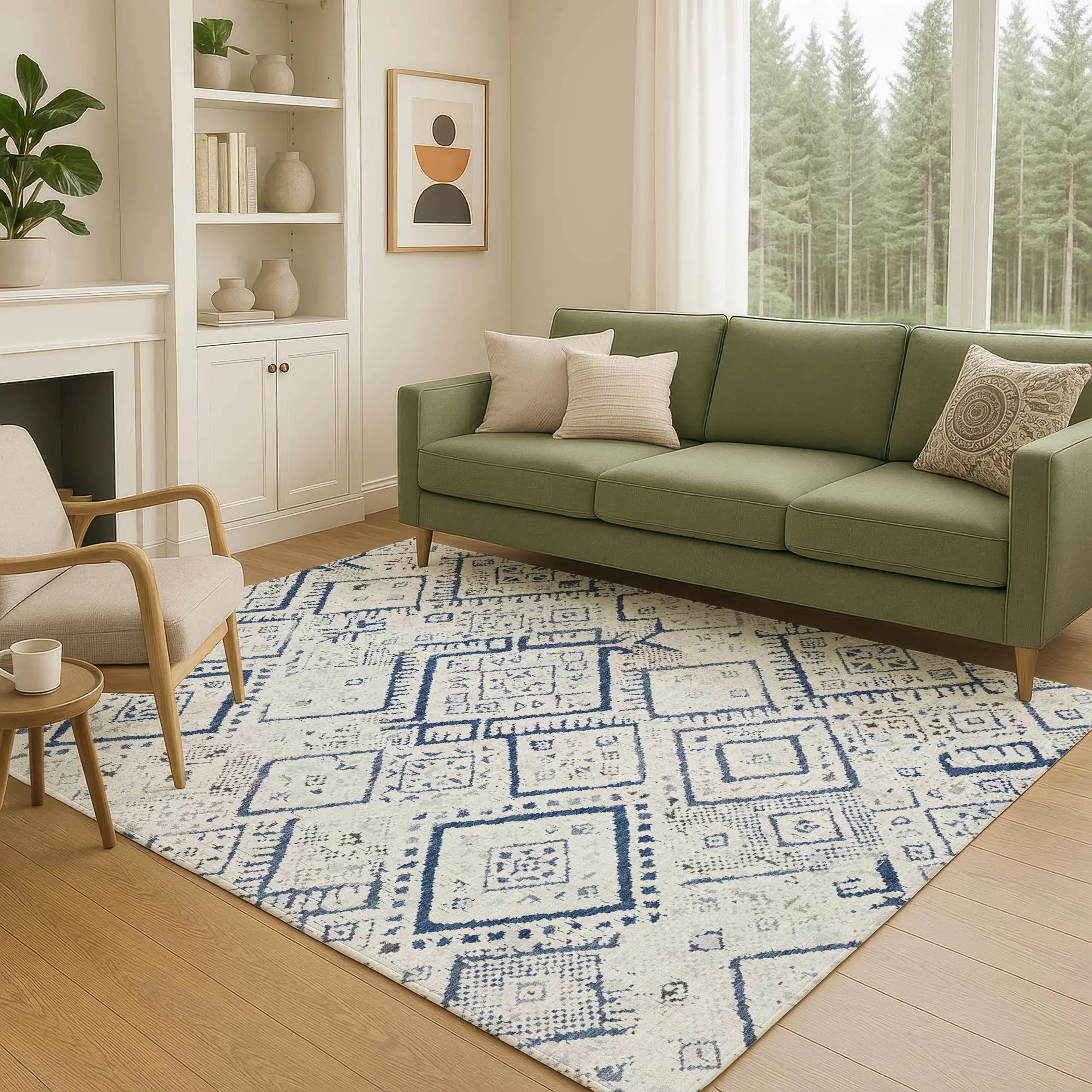 3' X 5' Ivory And Navy Blue Geometric Washable Indoor Outdoor Area Rug Homeroots Outdoor