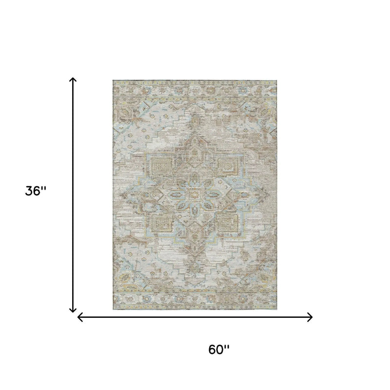 3' X 5' Ivory And Orange Oriental Washable Indoor Outdoor Area Rug Homeroots Outdoor