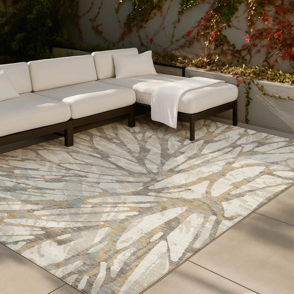 3' X 5' Ivory And Pewter Abstract Washable Indoor Outdoor Area Rug Homeroots Outdoor