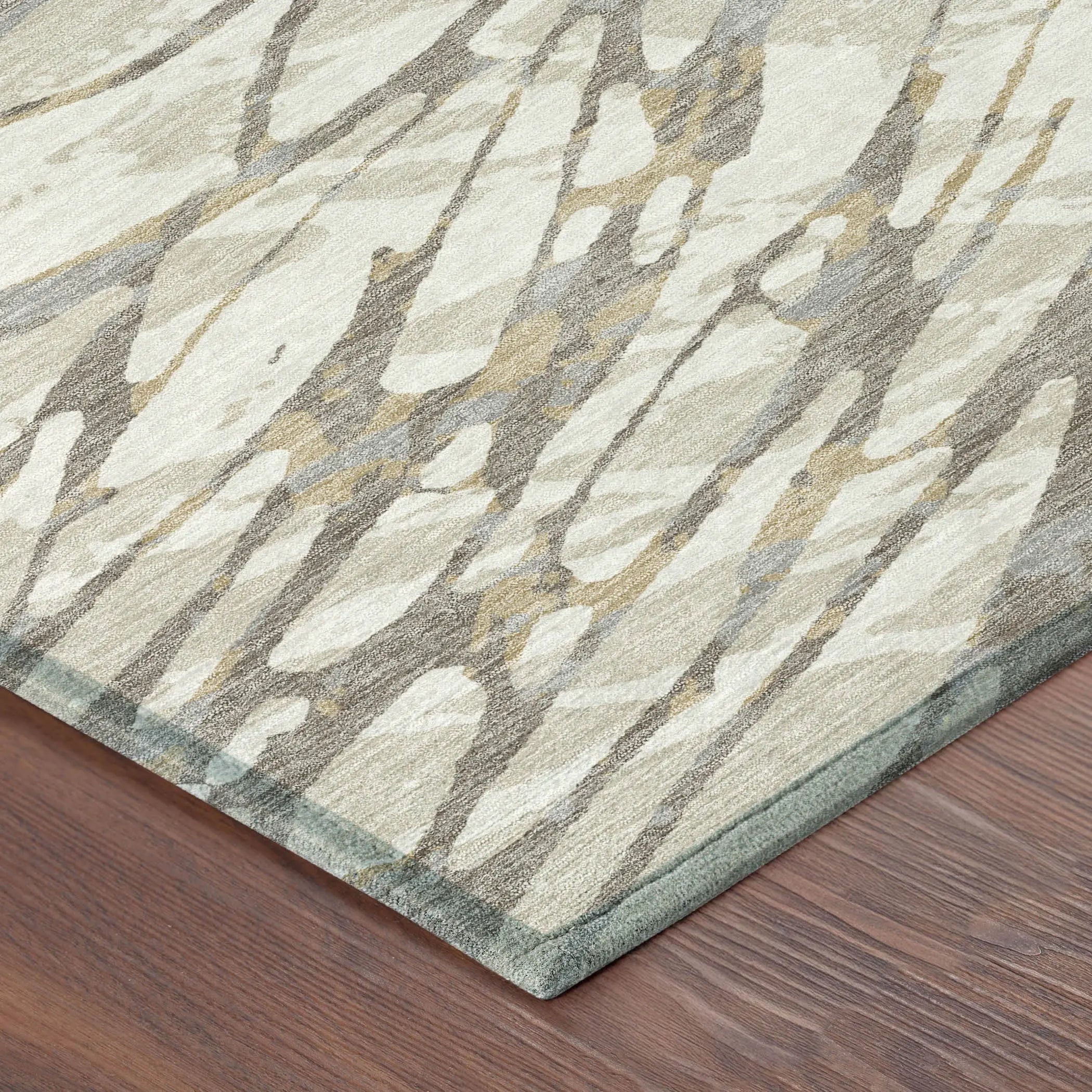 3' X 5' Ivory And Pewter Abstract Washable Indoor Outdoor Area Rug Homeroots Outdoor