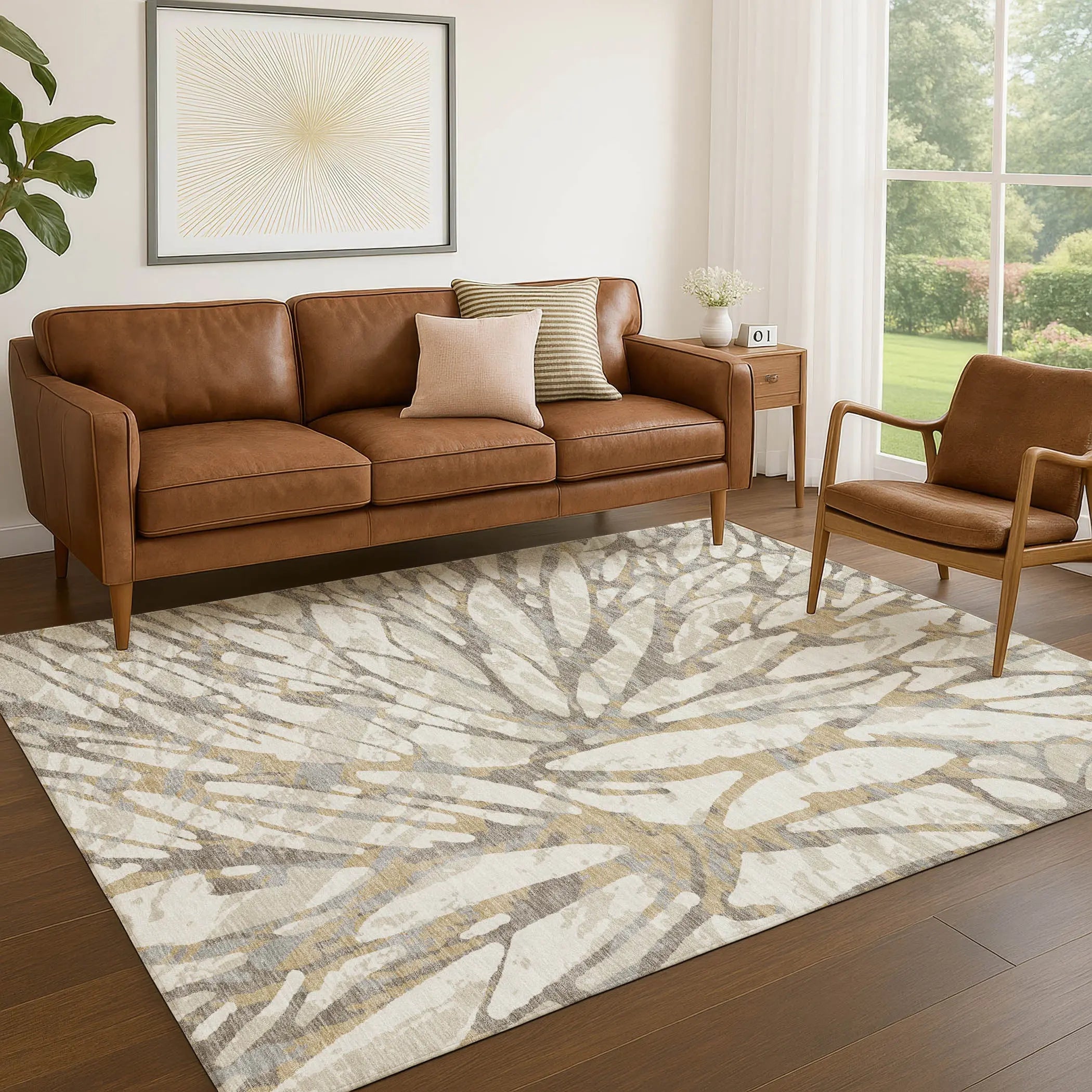 3' X 5' Ivory And Pewter Abstract Washable Indoor Outdoor Area Rug Homeroots Outdoor
