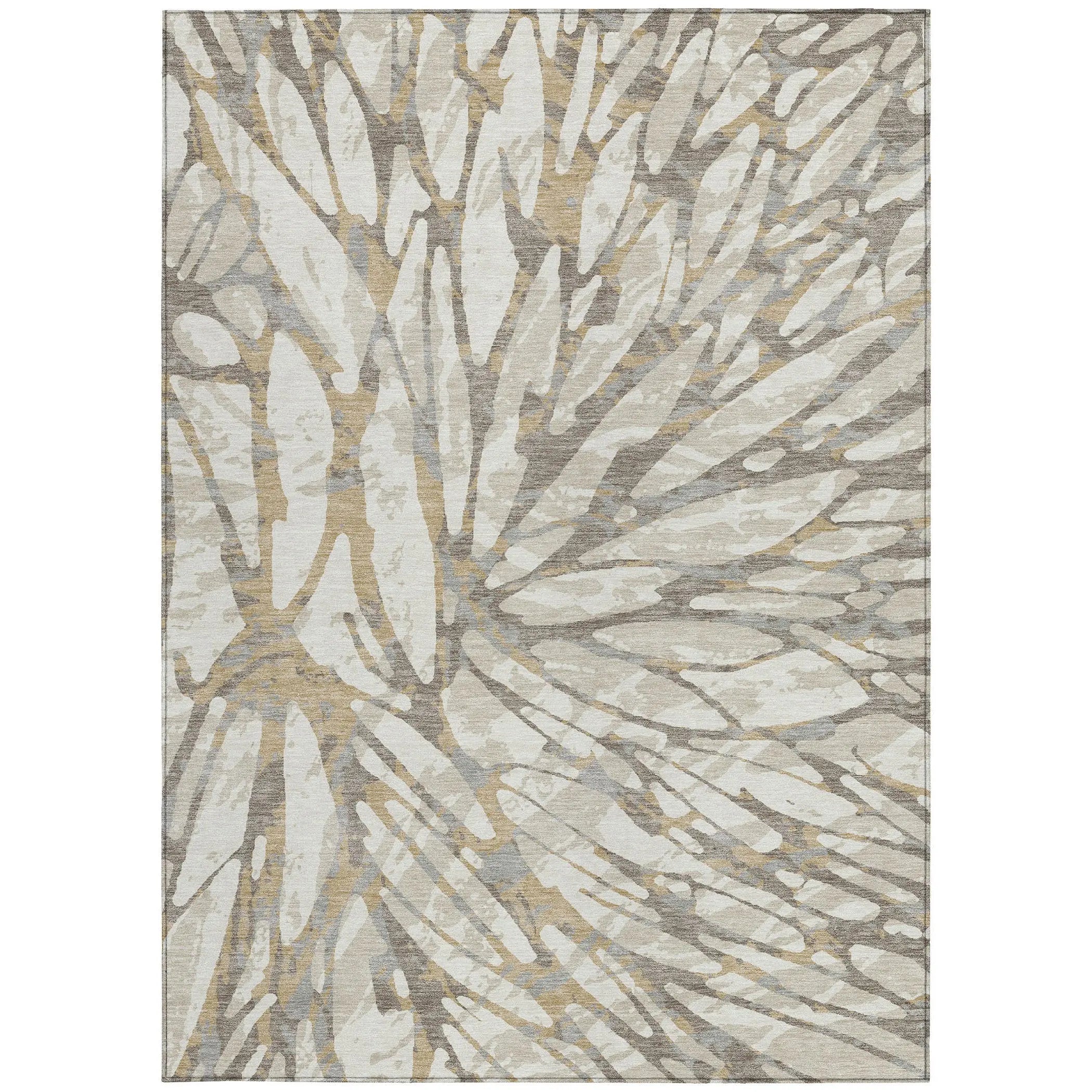 3' X 5' Ivory And Pewter Abstract Washable Indoor Outdoor Area Rug Homeroots Outdoor