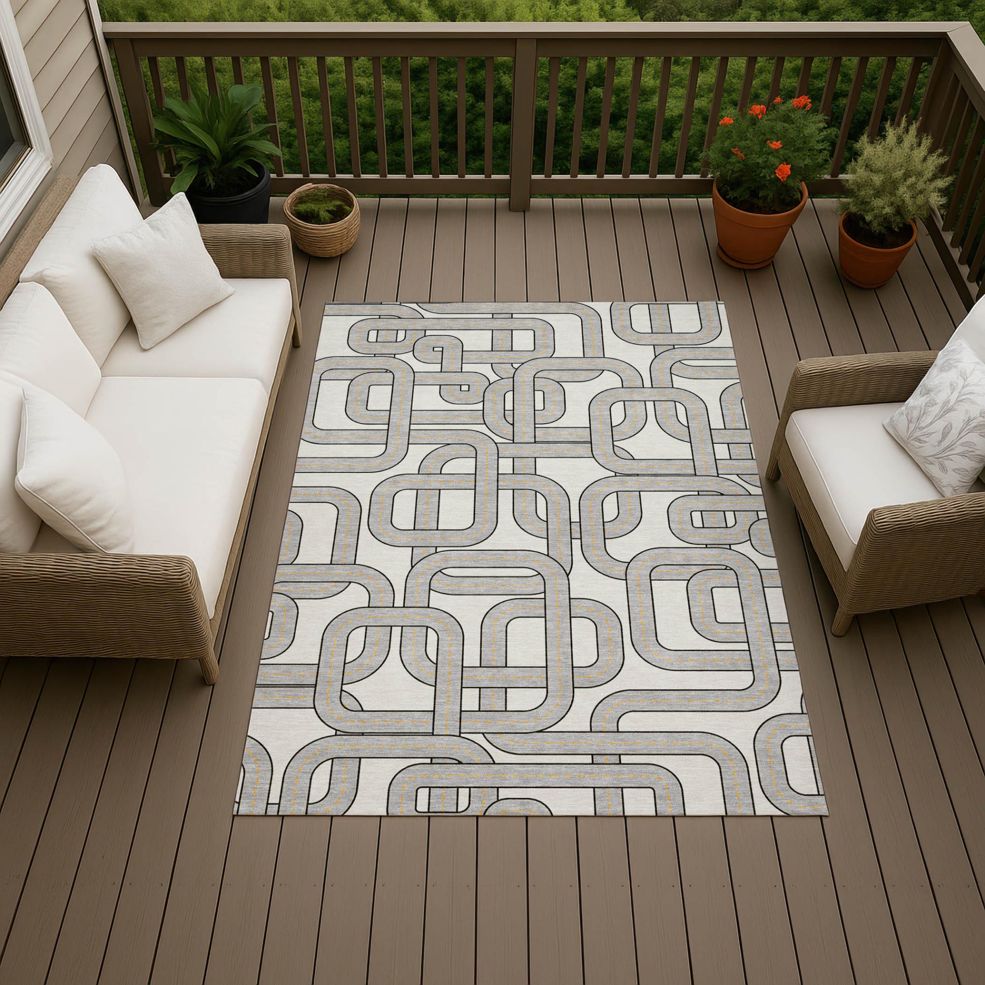 3' X 5' Ivory And Pewter Geometric Washable Indoor Outdoor Area Rug Homeroots Outdoor