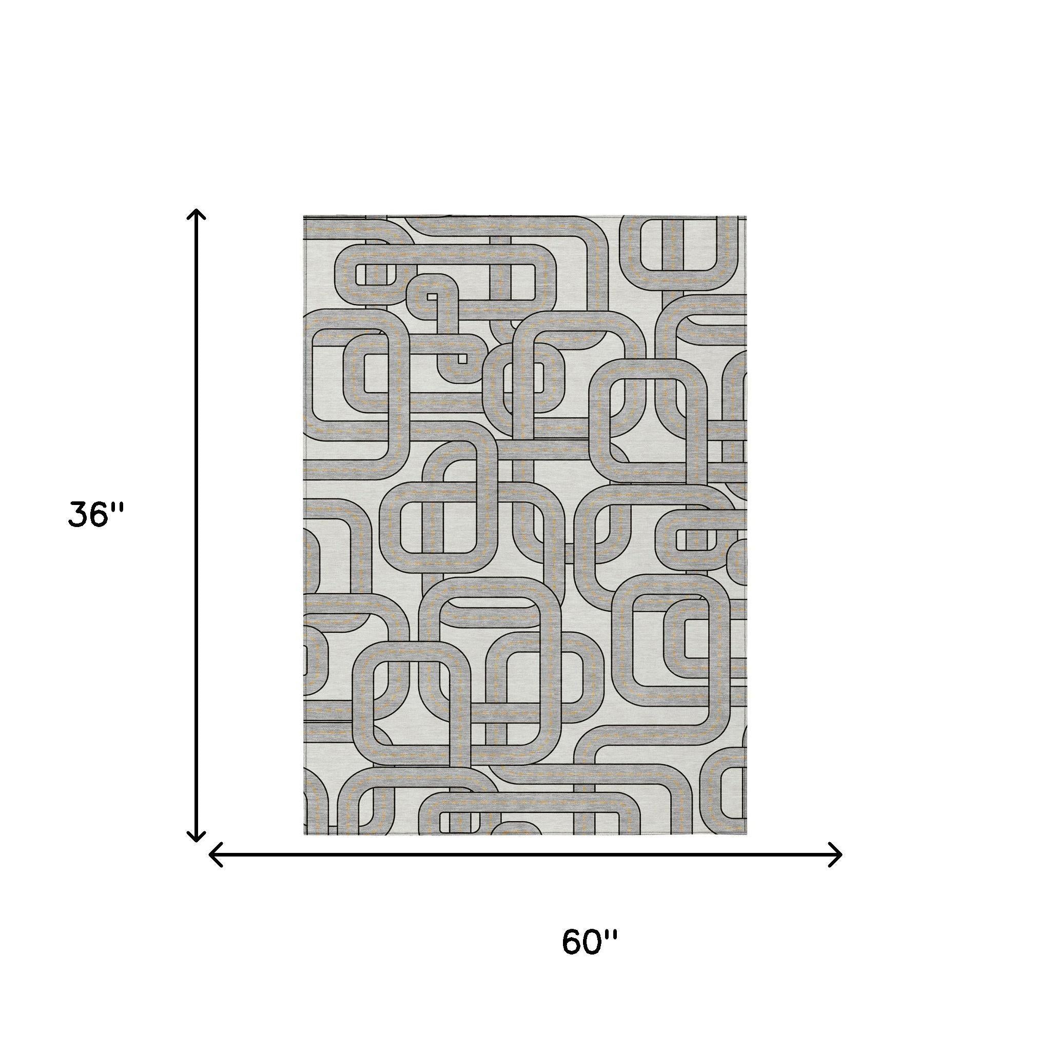 3' X 5' Ivory And Pewter Geometric Washable Indoor Outdoor Area Rug Homeroots Outdoor