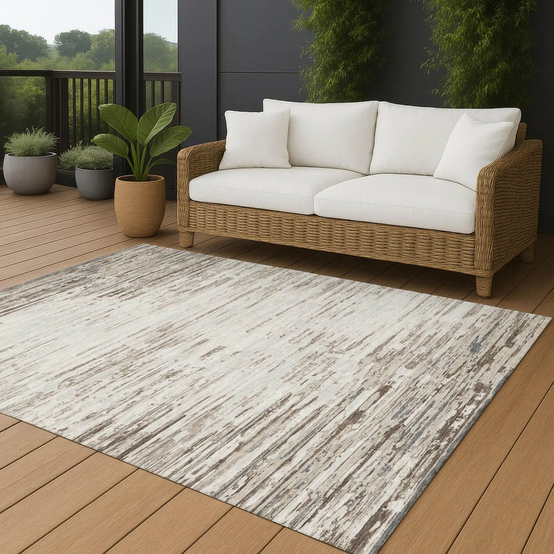3' X 5' Ivory And Silver Abstract Washable Indoor Outdoor Area Rug Homeroots Outdoor