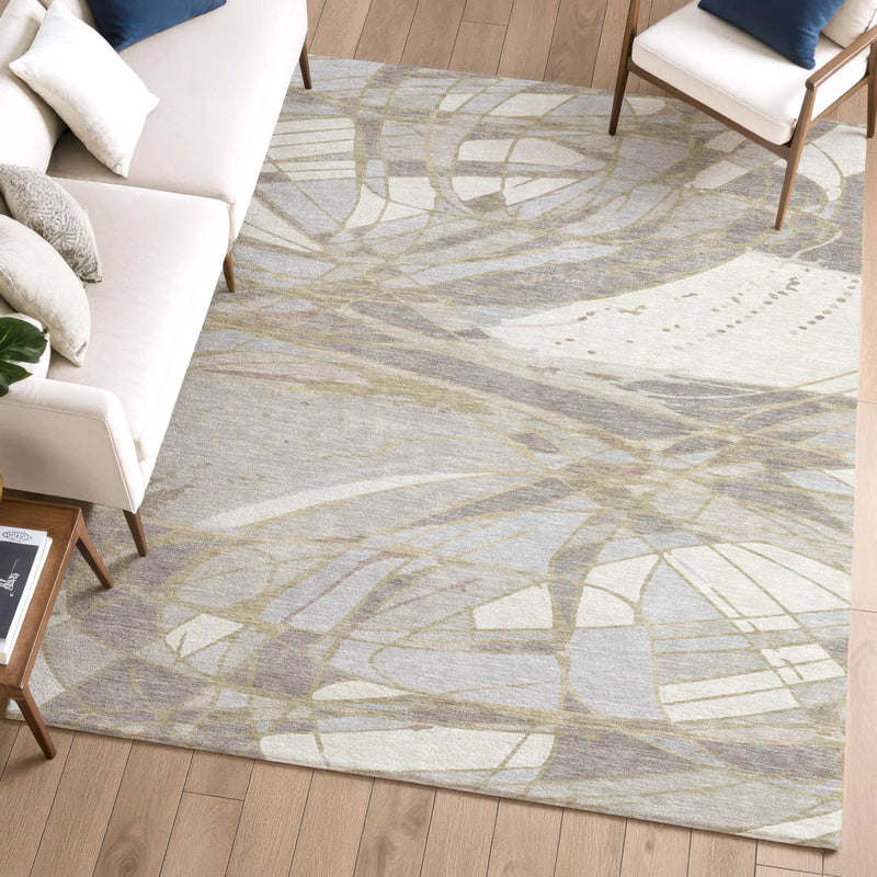 3' X 5' Ivory And Silver Abstract Washable Indoor Outdoor Area Rug Homeroots Outdoor