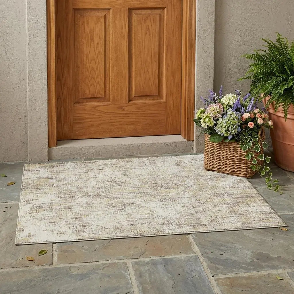 3' X 5' Ivory And Silver Abstract Washable Indoor Outdoor Area Rug Homeroots Outdoor