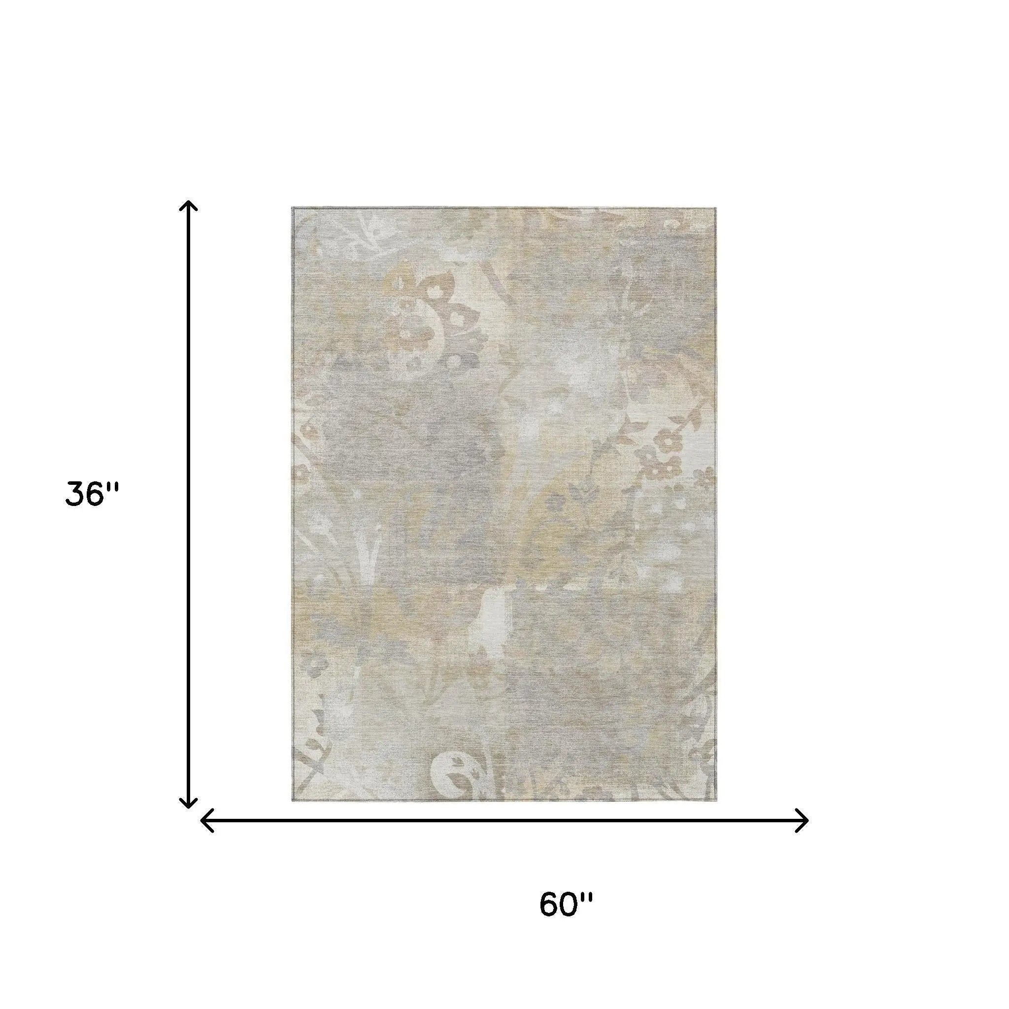 3' X 5' Ivory And Silver Botanical Leaves Washable Indoor Outdoor Area Rug Homeroots Outdoor