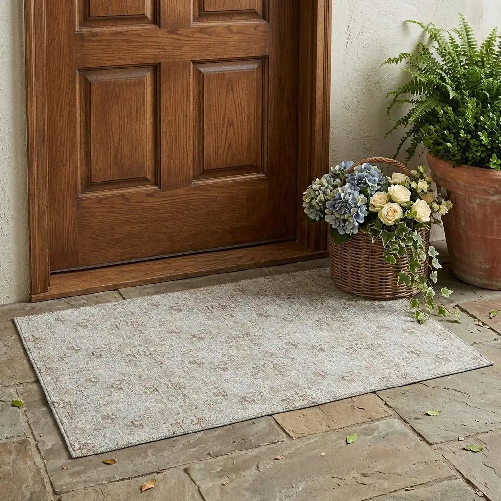 3' X 5' Ivory And Silver Damask Washable Indoor Outdoor Area Rug Homeroots Outdoor