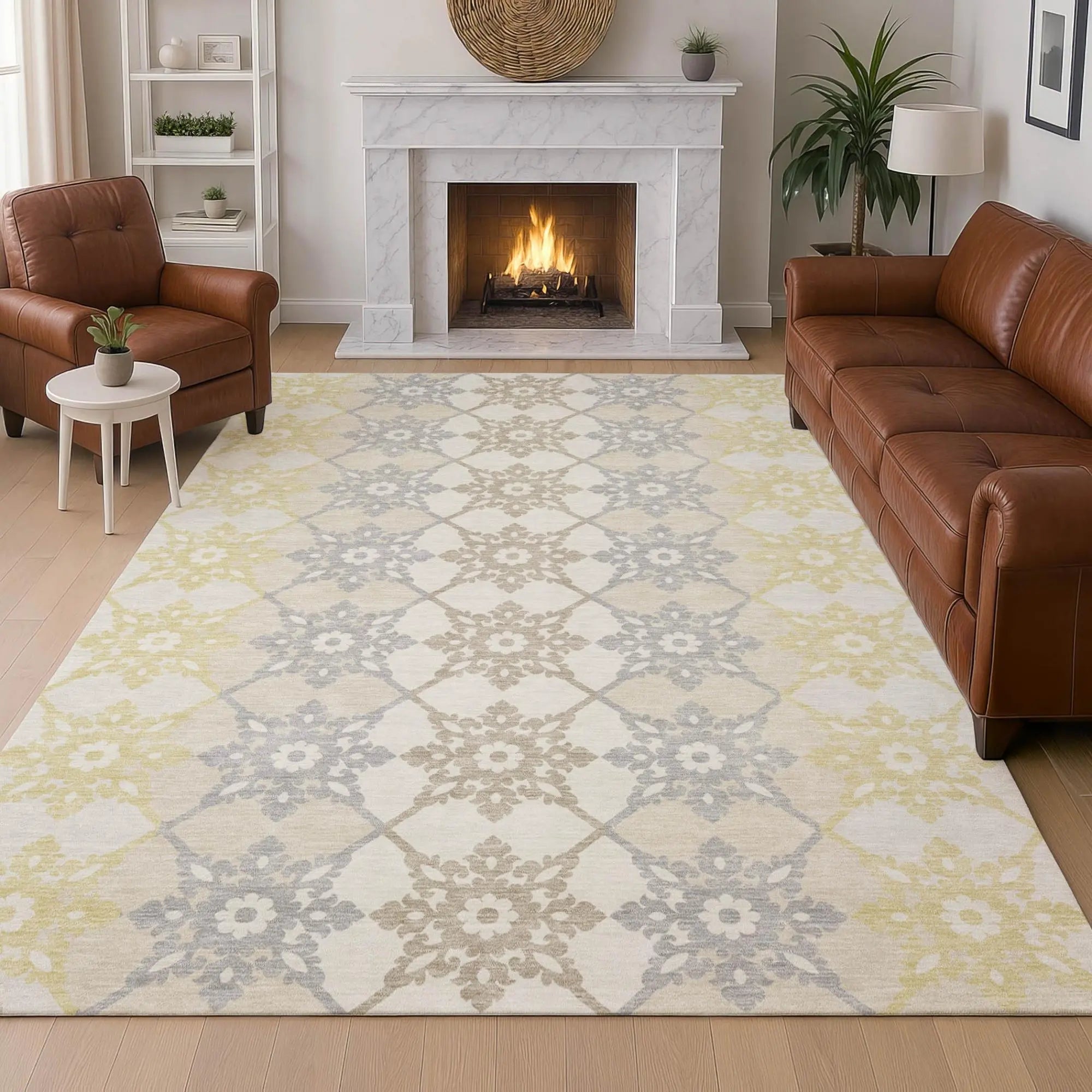 3' X 5' Ivory And Silver Floral Medallion Washable Indoor Outdoor Area Rug Homeroots Outdoor
