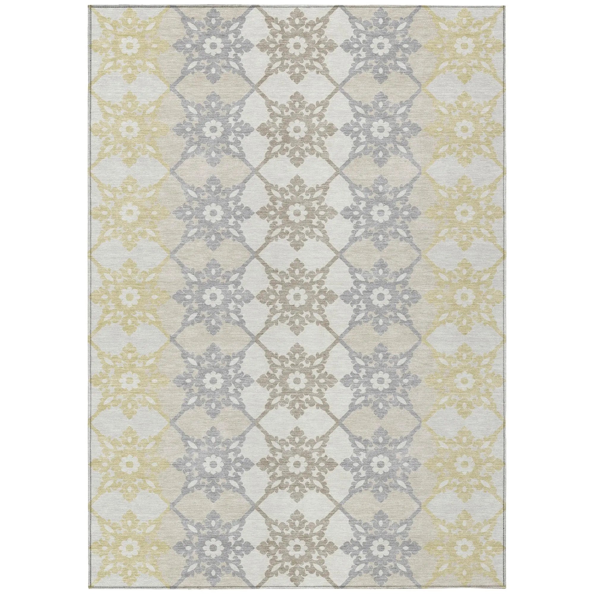 3' X 5' Ivory And Silver Floral Medallion Washable Indoor Outdoor Area Rug Homeroots Outdoor