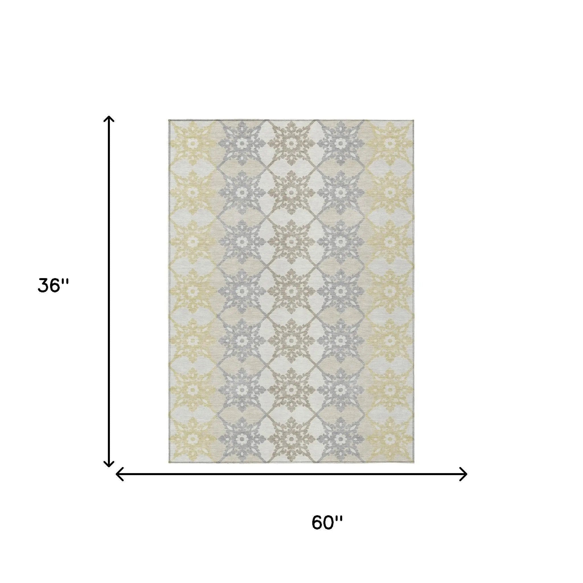 3' X 5' Ivory And Silver Floral Medallion Washable Indoor Outdoor Area Rug Homeroots Outdoor