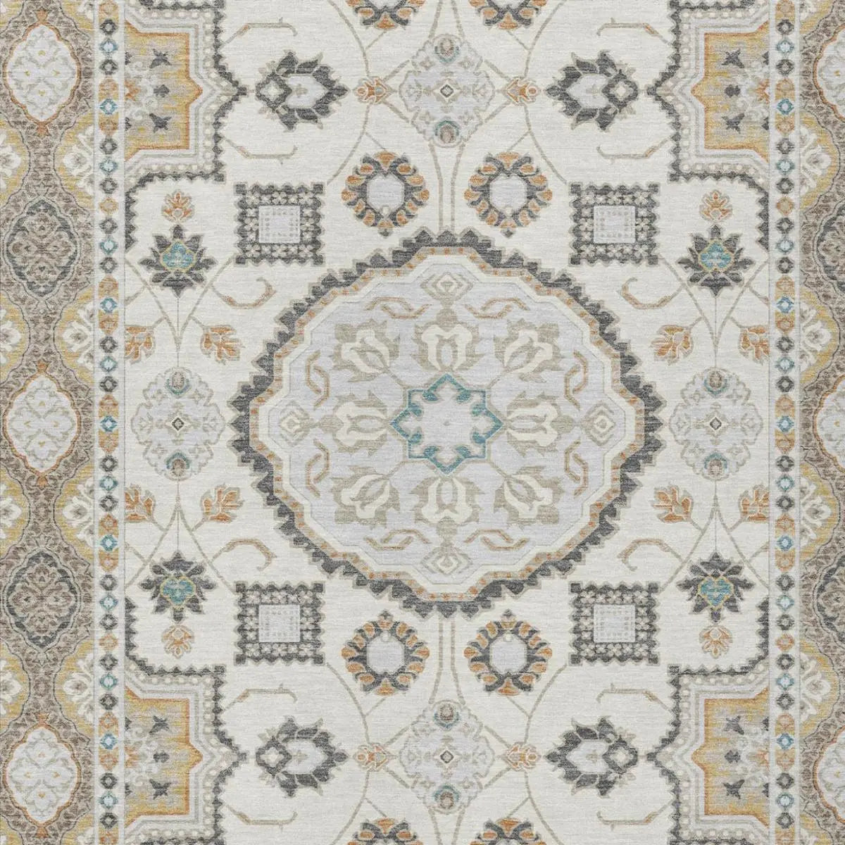 3' X 5' Ivory And Silver Floral Medallion Washable Indoor Outdoor Area Rug Homeroots Outdoor