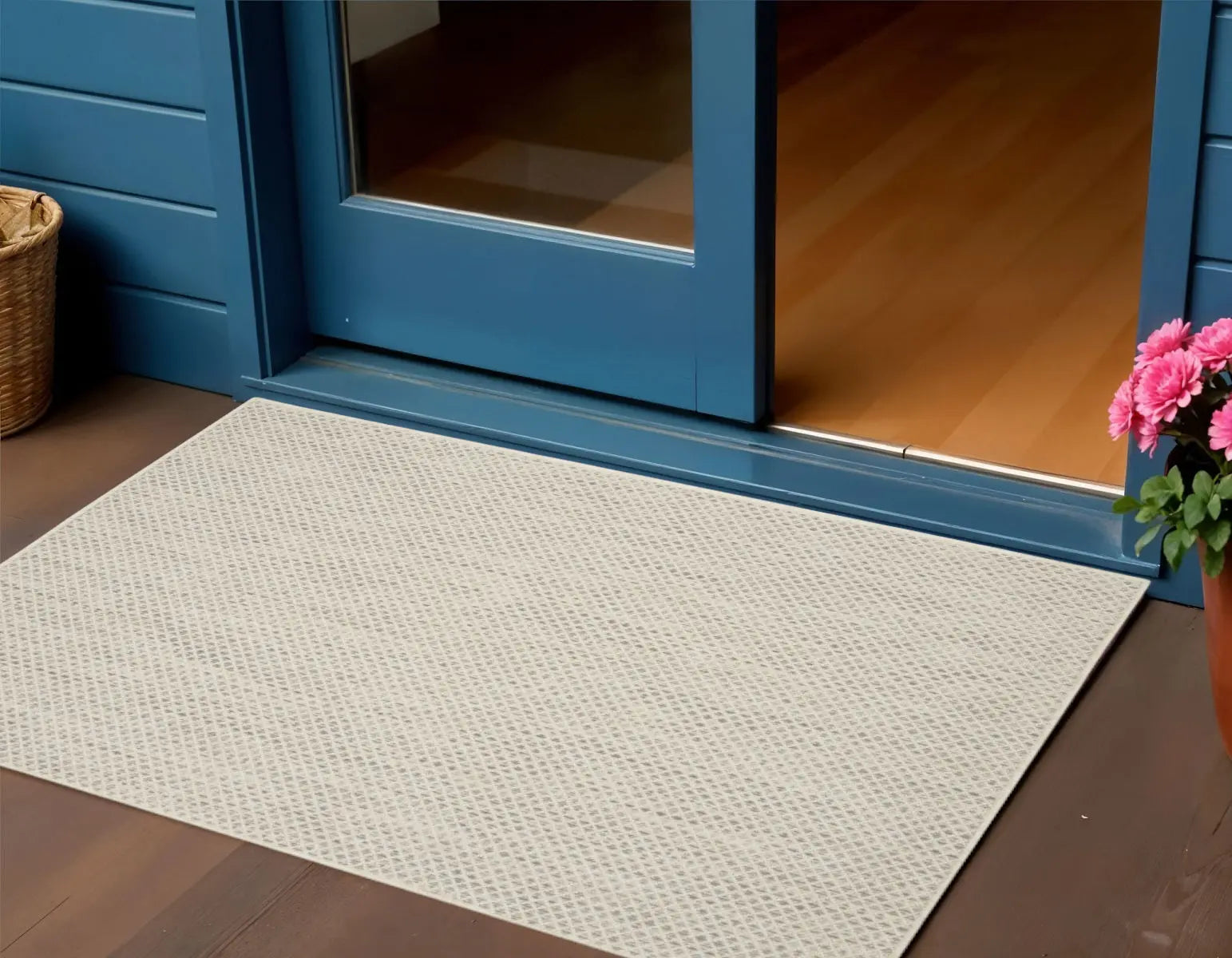 3' X 5' Ivory And Silver Geometric Indoor Outdoor Area Rug - GreatEagleInc