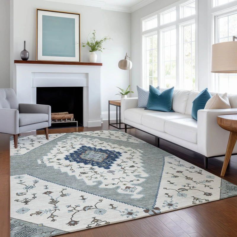 3' X 5' Ivory And Silver Geometric Washable Indoor Outdoor Area Rug Homeroots Outdoor