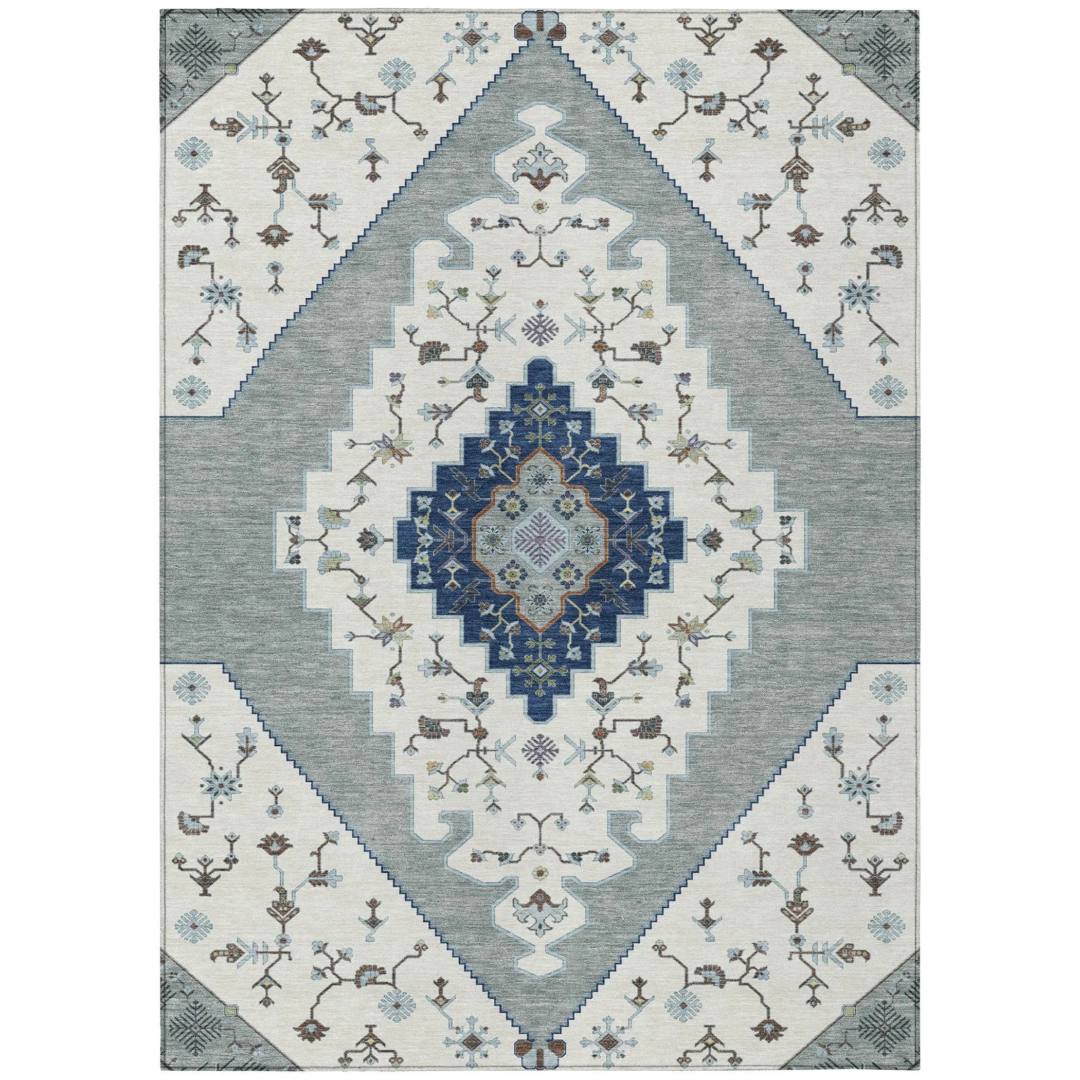 3' X 5' Ivory And Silver Geometric Washable Indoor Outdoor Area Rug Homeroots Outdoor
