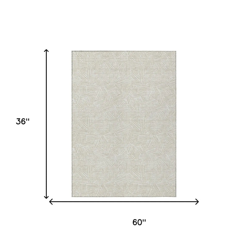 3' X 5' Ivory And Silver Geometric Washable Indoor Outdoor Area Rug Homeroots Outdoor