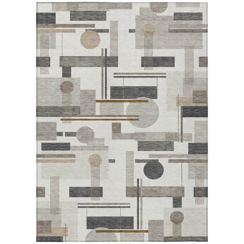 3' X 5' Ivory And Silver Geometric Washable Indoor Outdoor Area Rug Homeroots Outdoor