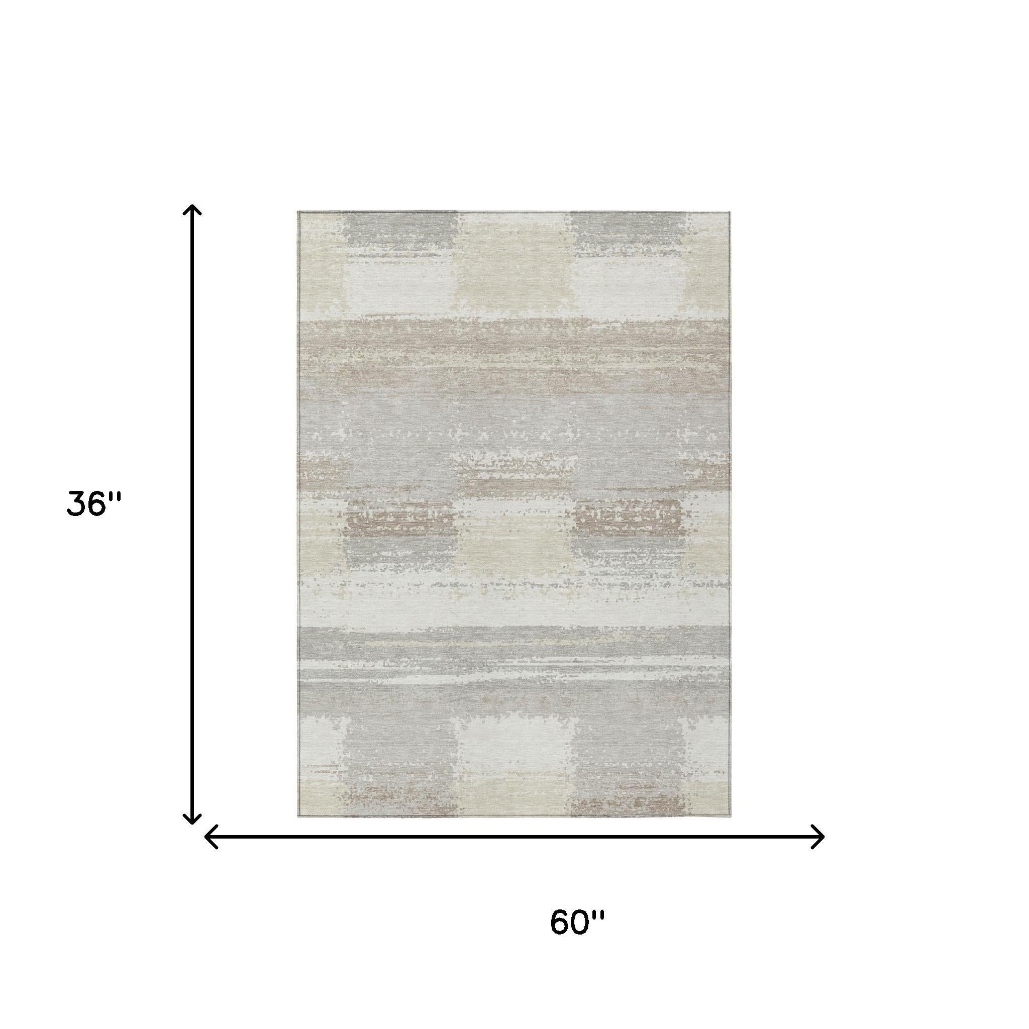 3' X 5' Ivory And Silver Geometric Washable Indoor Outdoor Area Rug Homeroots Outdoor