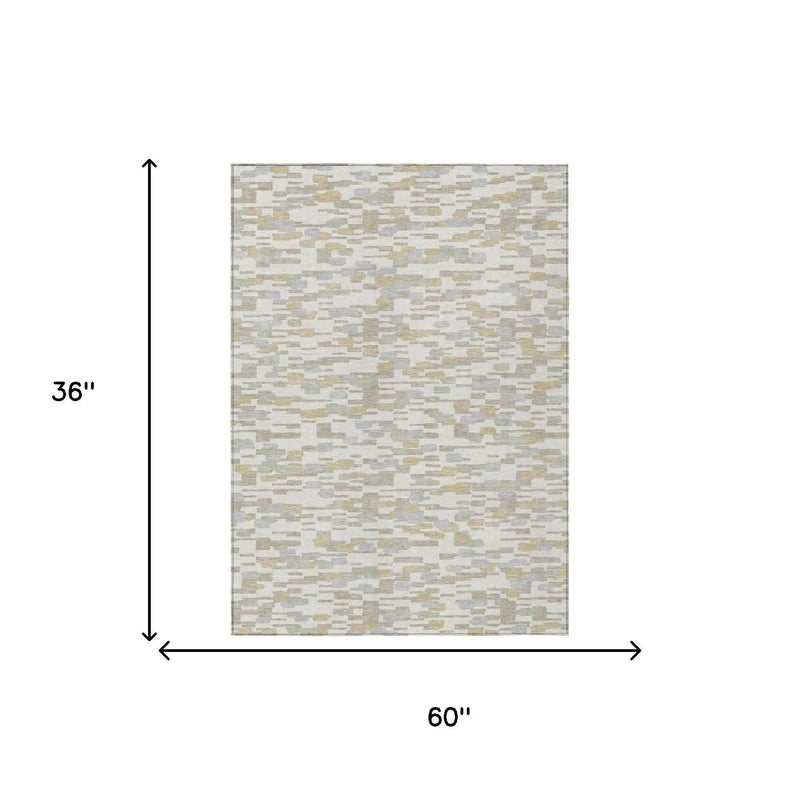 3' X 5' Ivory And Silver Geometric Washable Indoor Outdoor Area Rug Homeroots Outdoor