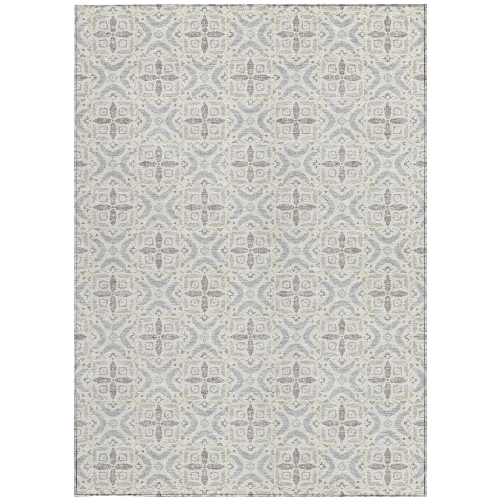 3' X 5' Ivory And Silver Geometric Washable Indoor Outdoor Area Rug Homeroots Outdoor