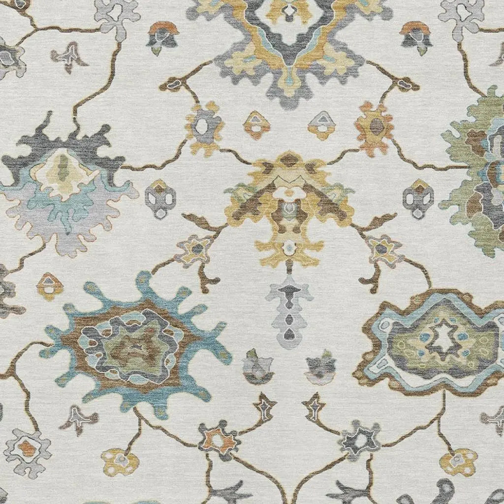 3' X 5' Ivory And Silver Oriental Washable Indoor Outdoor Area Rug Homeroots Outdoor