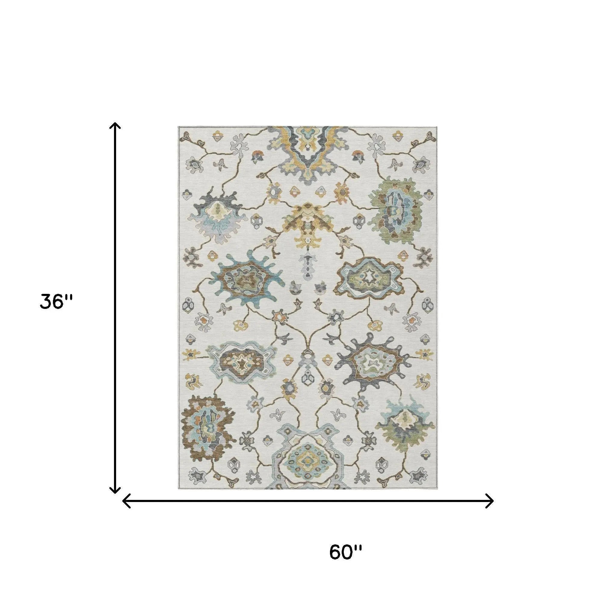 3' X 5' Ivory And Silver Oriental Washable Indoor Outdoor Area Rug Homeroots Outdoor